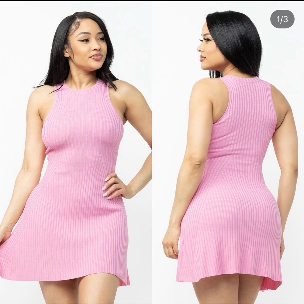 Hera Collection Pink Sleeveless Ribbed Dress
